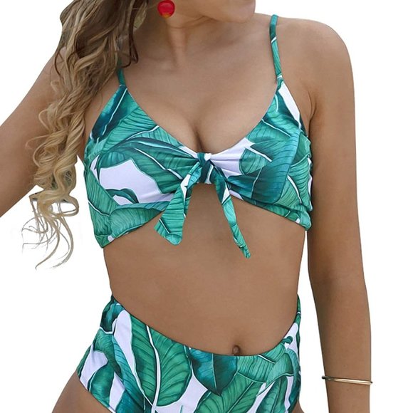 Blooming Jelly Womens High Waisted Bikini Set Tie Knot High Rise Two Piece Swims - Picture 1 of 6